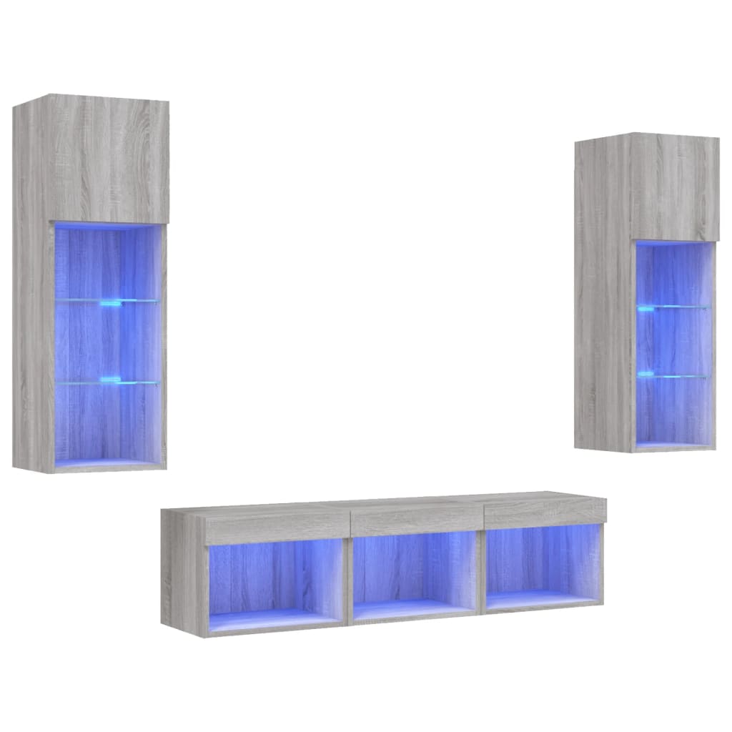 vidaXL Έπιπλα Τοίχου Τηλεόρασης 5 τεμ. LED Γκρι Sonoma από Επεξ. Ξύλο