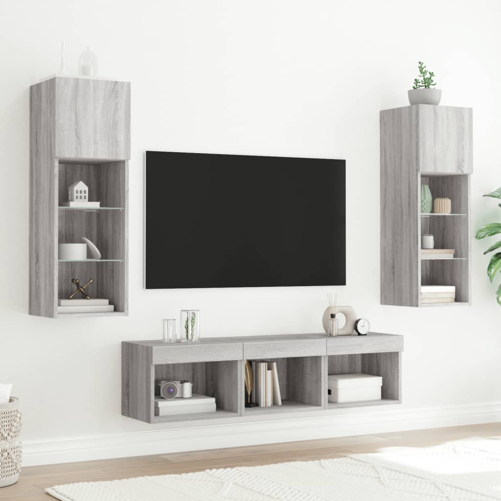 vidaXL Έπιπλα Τοίχου Τηλεόρασης 5 τεμ. LED Γκρι Sonoma από Επεξ. Ξύλο