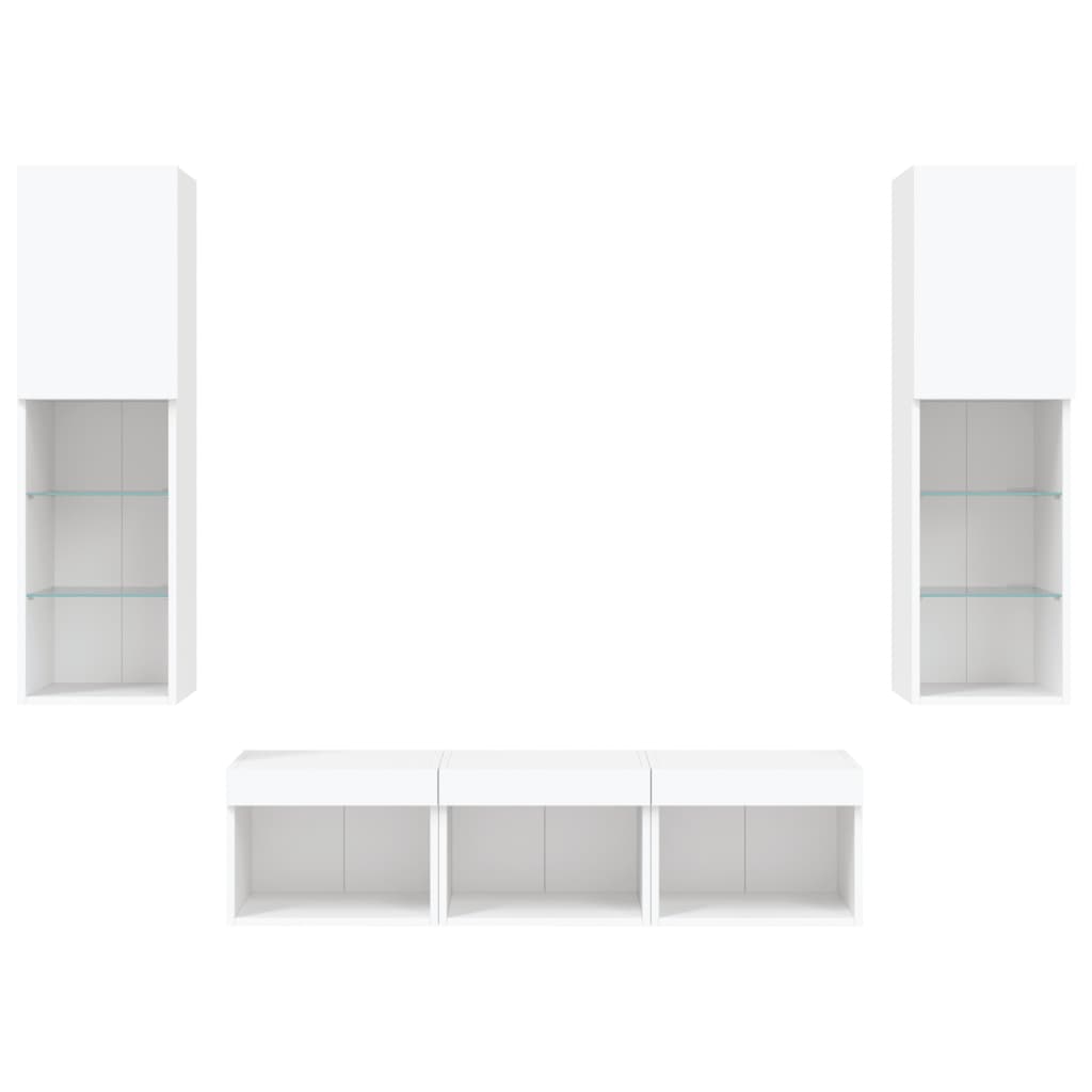 vidaXL Έπιπλα Τοίχου Τηλεόρασης 5 τεμ LED Λευκά από Επεξεργασμένο Ξύλο