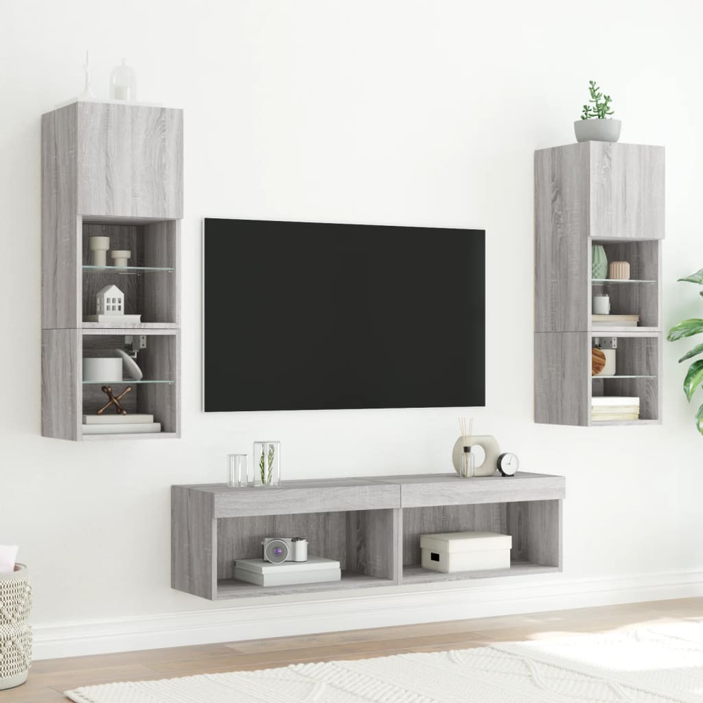 vidaXL Έπιπλα Τοίχου Τηλεόρασης 6 τεμ. LED Γκρι Sonoma από Επεξ. Ξύλο