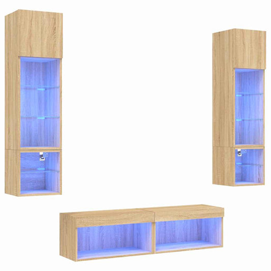 vidaXL Έπιπλα Τοίχου Τηλεόρασης 6 τεμ. LED Sonoma Δρυς από Επεξ. Ξύλο