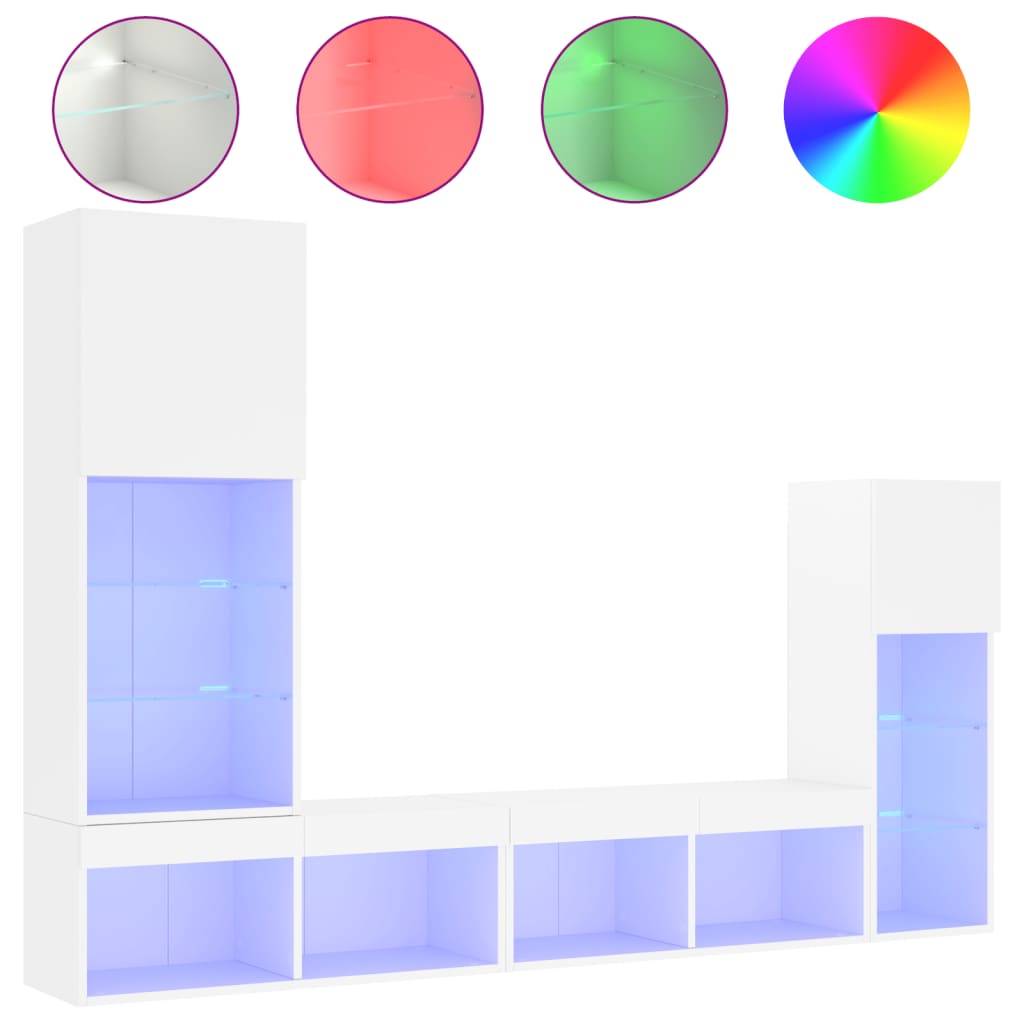 vidaXL Έπιπλα Τοίχου Τηλεόρασης 4 τεμ LED Λευκά από Επεξεργασμένο Ξύλο