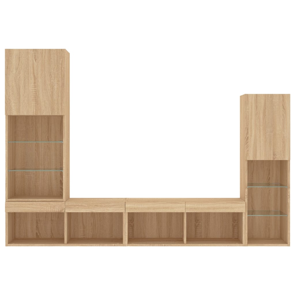 vidaXL Έπιπλα Τοίχου Τηλεόρασης 4 τεμ. LED Sonoma Δρυς από Επεξ. Ξύλο