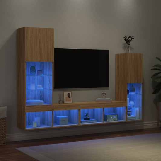 vidaXL Έπιπλα Τοίχου Τηλεόρασης 4 τεμ. LED Sonoma Δρυς από Επεξ. Ξύλο