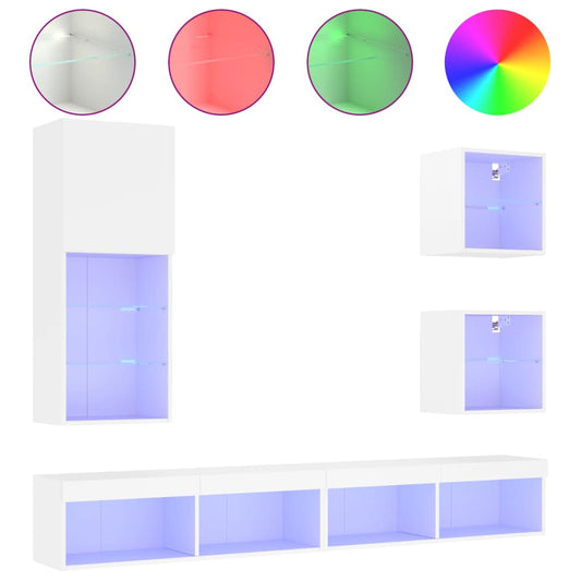 vidaXL Έπιπλα Τοίχου Τηλεόρασης 5 τεμ LED Λευκά από Επεξεργασμένο Ξύλο