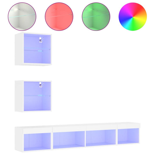 vidaXL Έπιπλα Τοίχου Τηλεόρασης 5 τεμ LED Λευκά από Επεξεργασμένο Ξύλο