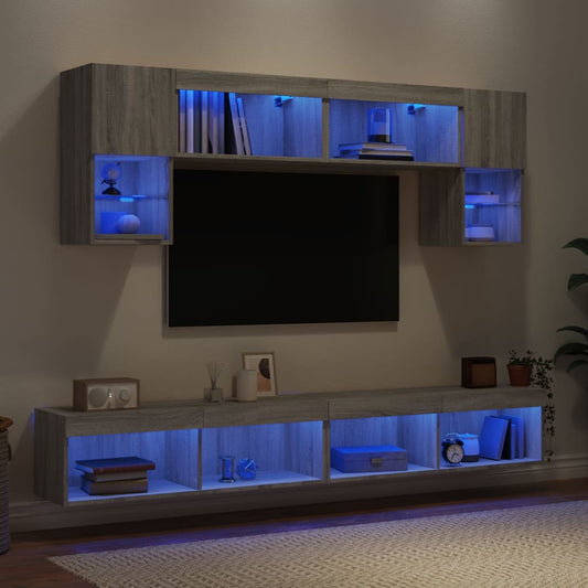 vidaXL Έπιπλα Τοίχου Τηλεόρασης 6 τεμ. LED Γκρι Sonoma από Επεξ. Ξύλο
