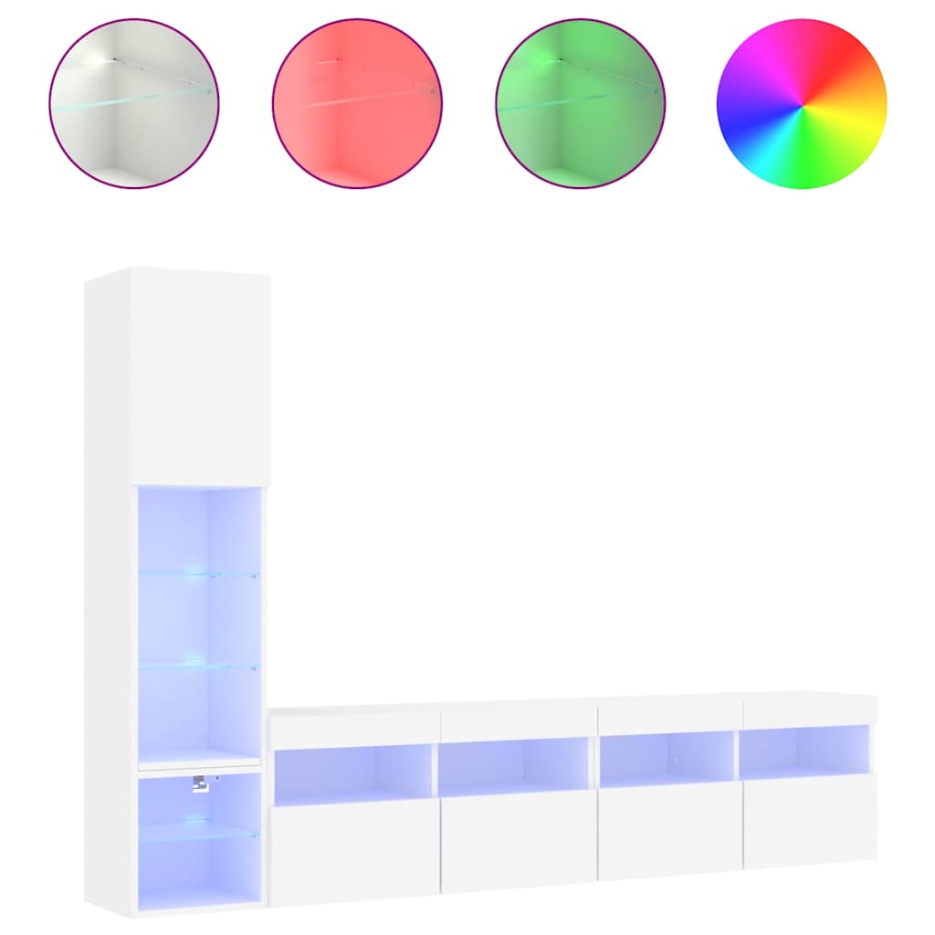 vidaXL Έπιπλα Τοίχου Τηλεόρασης 4 τεμ LED Λευκά από Επεξεργασμένο Ξύλο