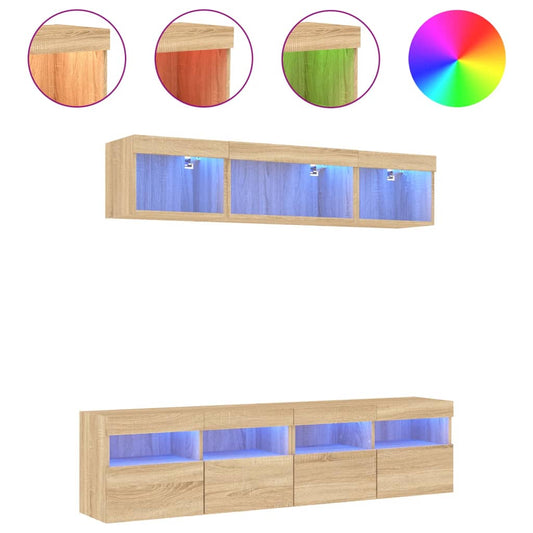 vidaXL Έπιπλα Τοίχου Τηλεόρασης 5 τεμ. LED Sonoma Δρυς από Επεξ. Ξύλο