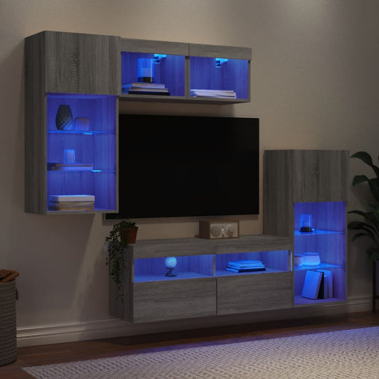 vidaXL Έπιπλα Τοίχου Τηλεόρασης 5 τεμ. LED Γκρι Sonoma από Επεξ. Ξύλο
