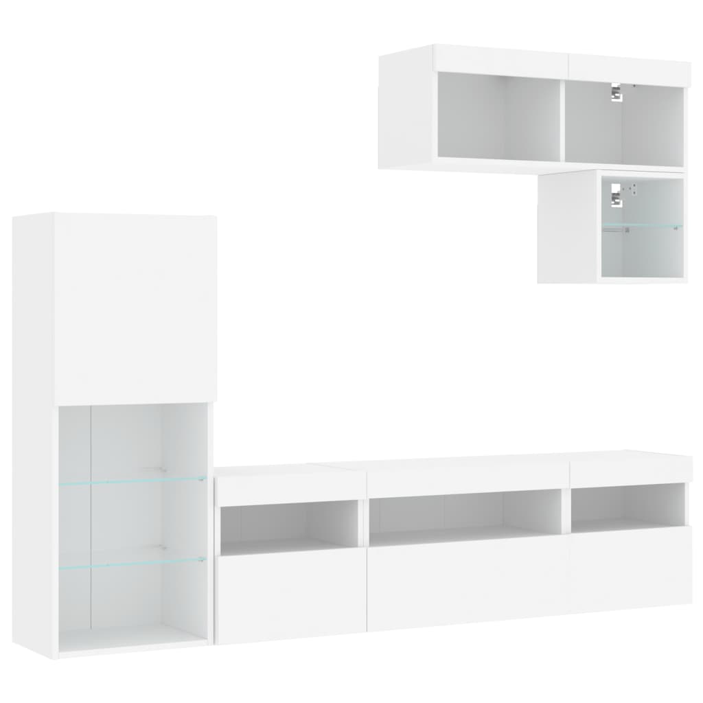 vidaXL Έπιπλα Τοίχου Τηλεόρασης 6 τεμ LED Λευκά από Επεξεργασμένο Ξύλο
