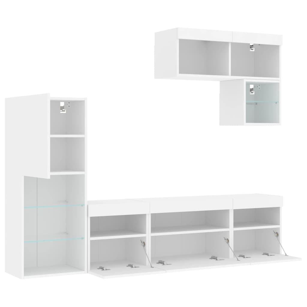 vidaXL Έπιπλα Τοίχου Τηλεόρασης 6 τεμ LED Λευκά από Επεξεργασμένο Ξύλο
