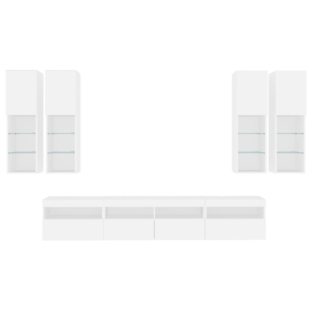 vidaXL Ντουλάπια Τηλεόρασης Τοίχου Σετ 7 τεμ. με Φώτα LED Λευκά