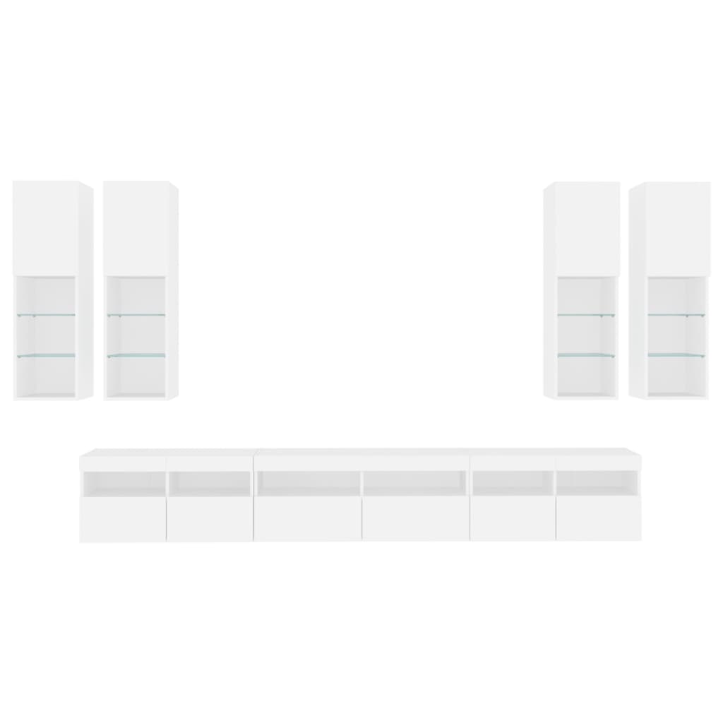 vidaXL Ντουλάπια Τηλεόρασης Τοίχου Σετ 7 τεμ. με Φώτα LED Λευκά