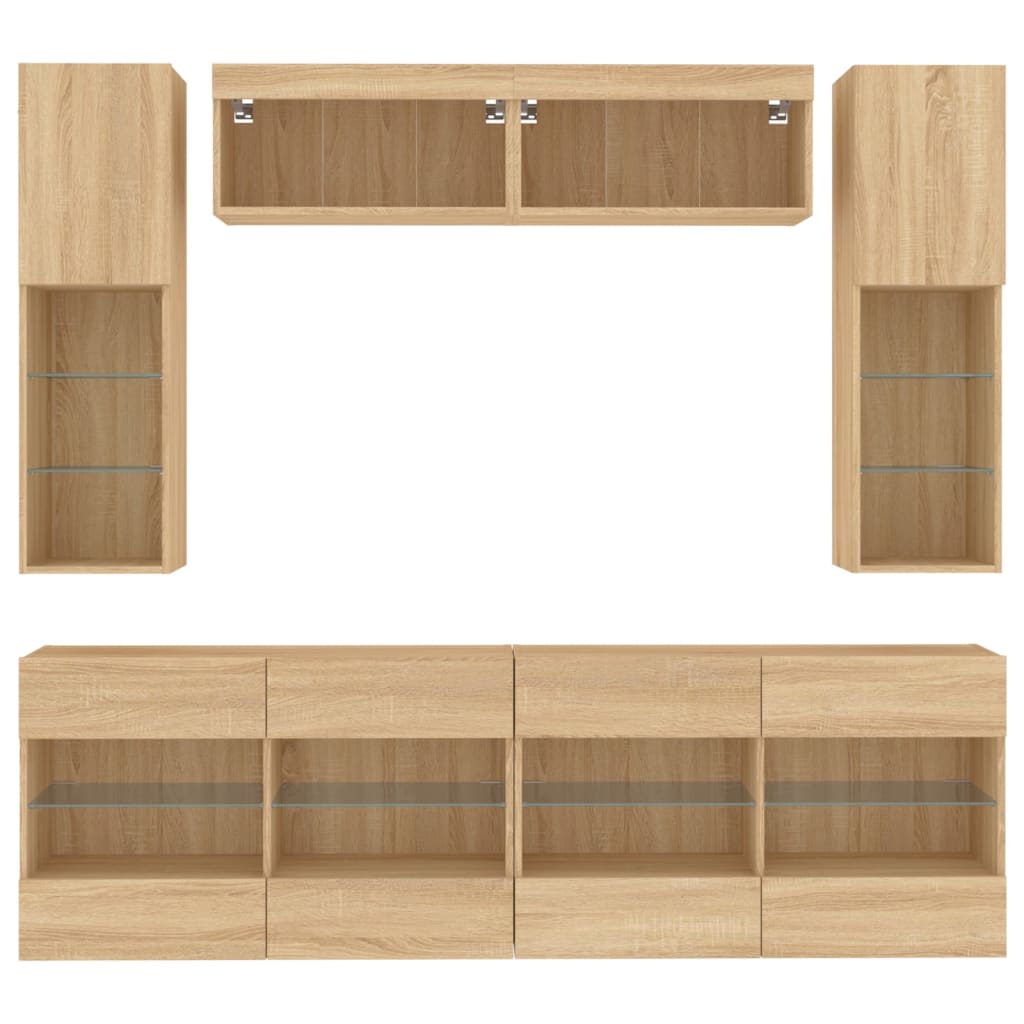 vidaXL Ντουλάπια Τηλεόρασης Τοίχου Σετ 6 τεμ. με Φώτα LED Sonoma Δρυς