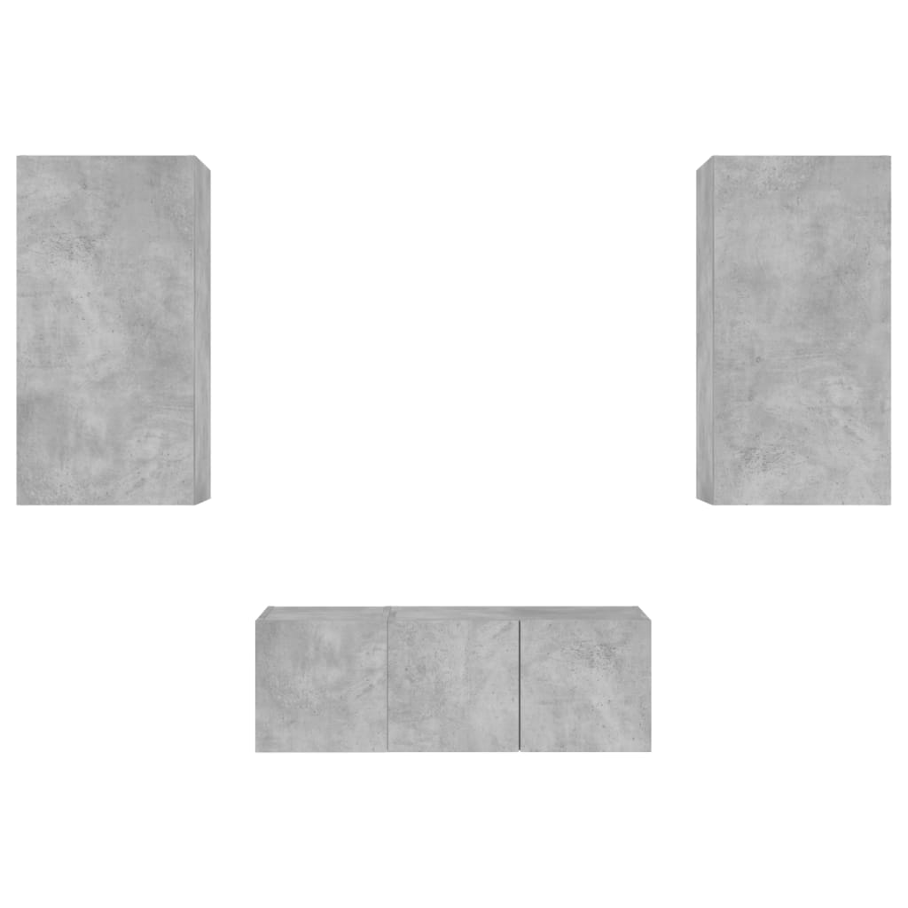 vidaXL Έπιπλα Τοίχου Τηλεόρασης 4 τεμ. LED Γκρι Σκυρ. από Επεξ. Ξύλο