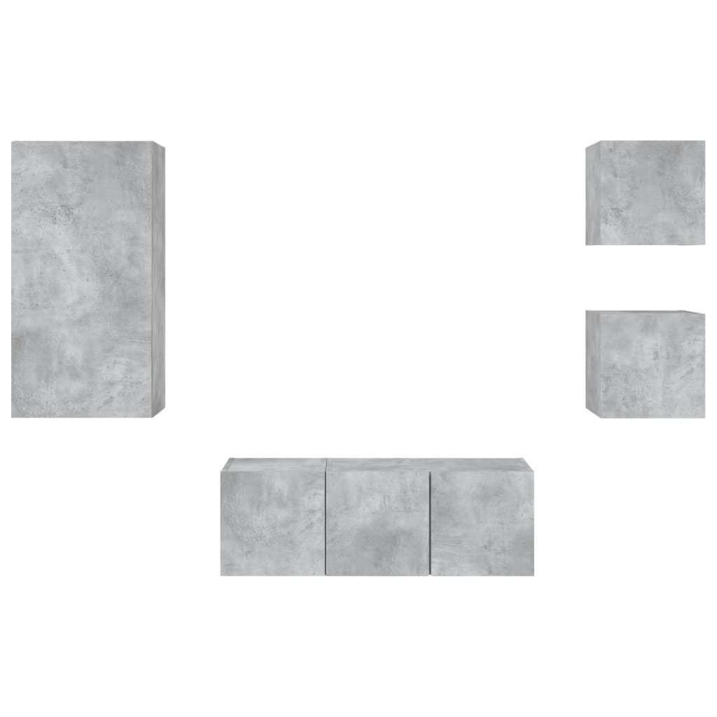 vidaXL Έπιπλα Τοίχου Τηλεόρασης 5 τεμ. LED Γκρι Σκυρ. από Επεξ. Ξύλο