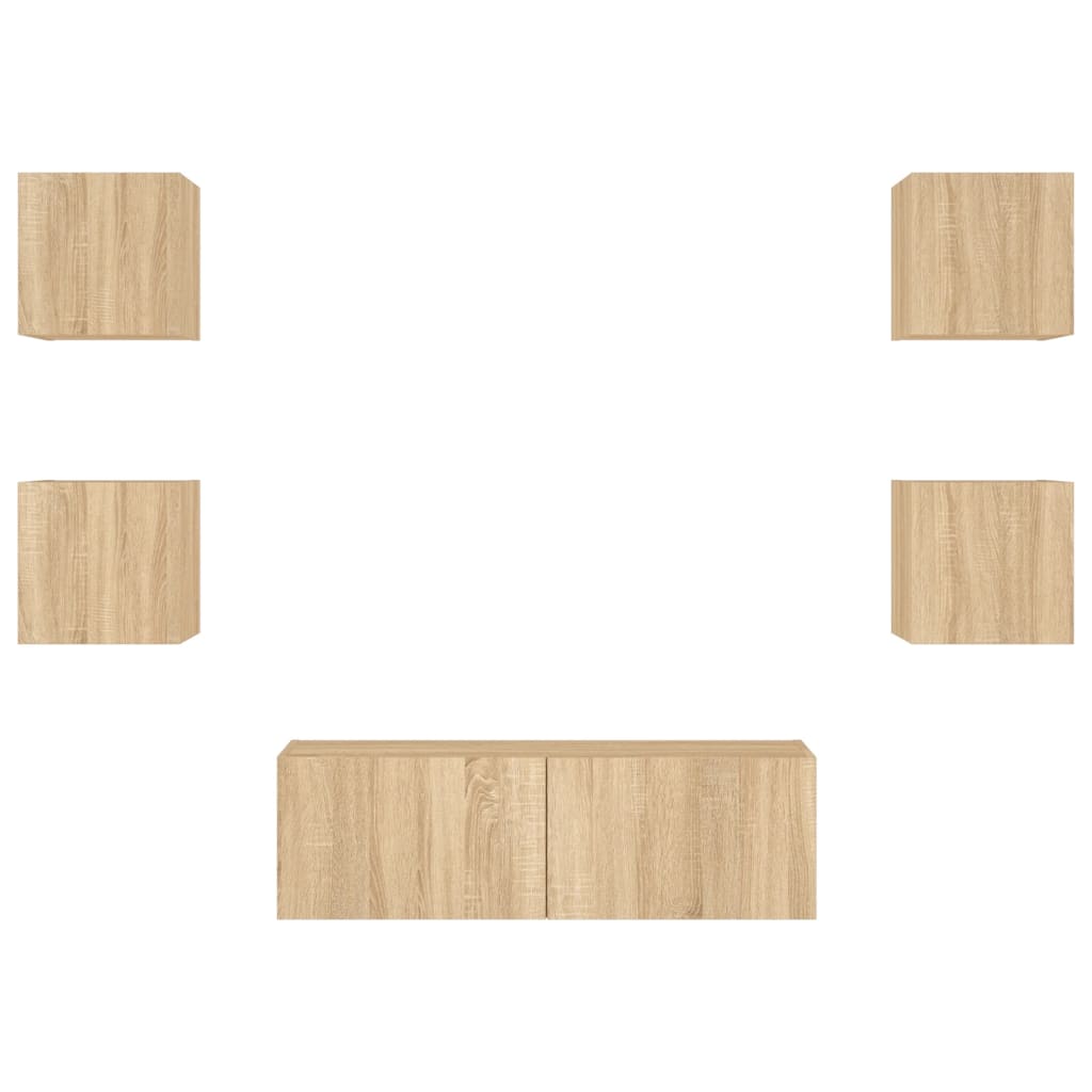 vidaXL Ντουλάπια Τηλεόρασης Τοίχου 5 Τεμ. με Φώτα LED Sonoma Δρυς