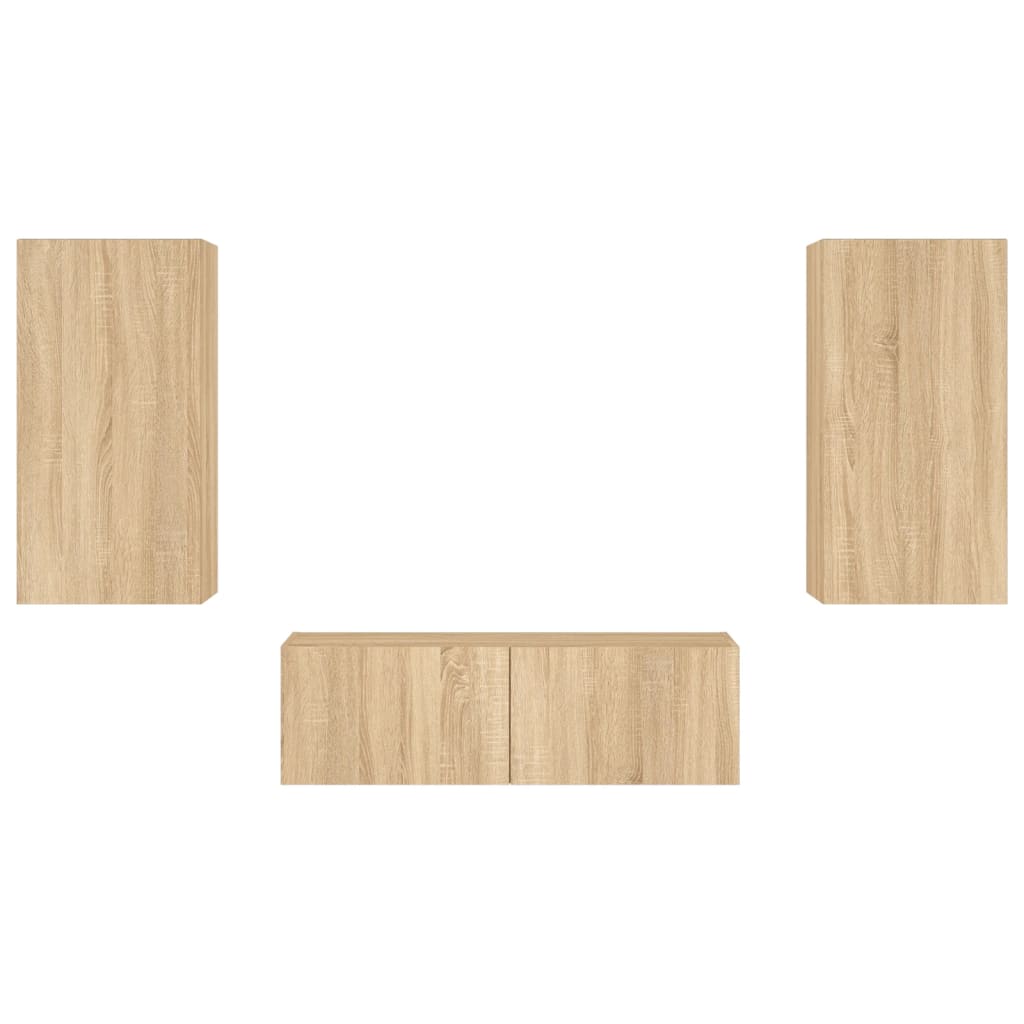 vidaXL Ντουλάπια Τηλεόρασης Τοίχου 3 Τεμ. με Φώτα LED Sonoma Δρυς