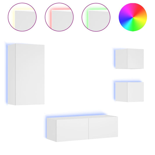 vidaXL Ντουλάπια Τηλεόρασης Τοίχου 4 Τεμ. με Φώτα LED Λευκά