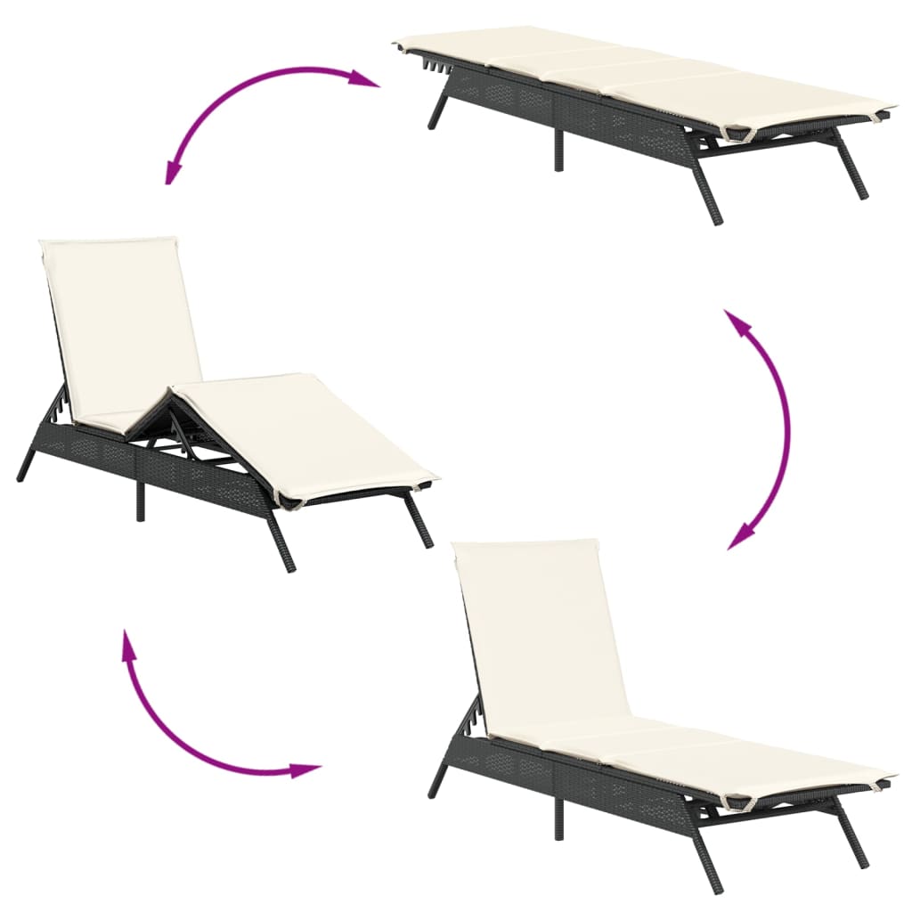 vidaXL Ξαπλώστρα Μαύρη από Συνθετικό Ρατάν με Μαξιλάρι