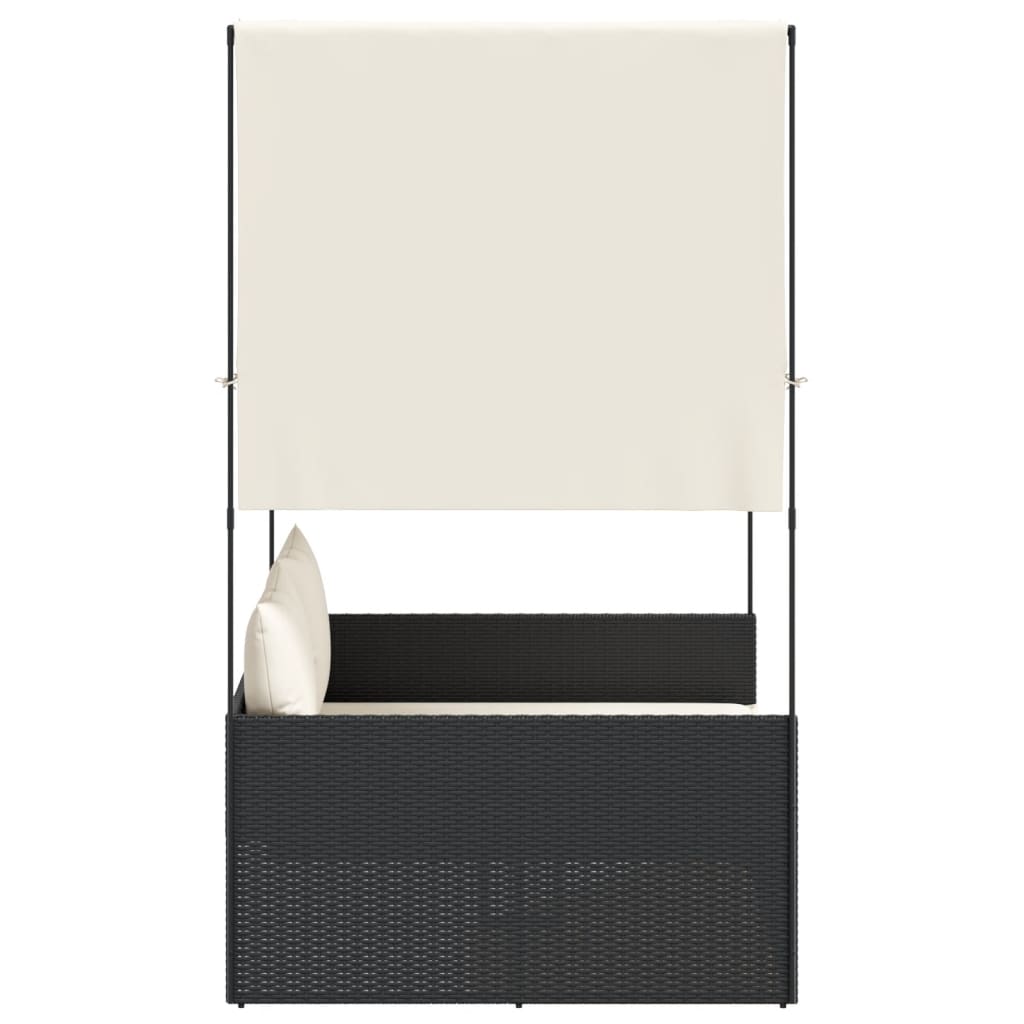 vidaXL Ξαπλώστρα Διπλή Μαύρη από Συνθετικό Ρατάν με Οροφή / Κουρτίνες