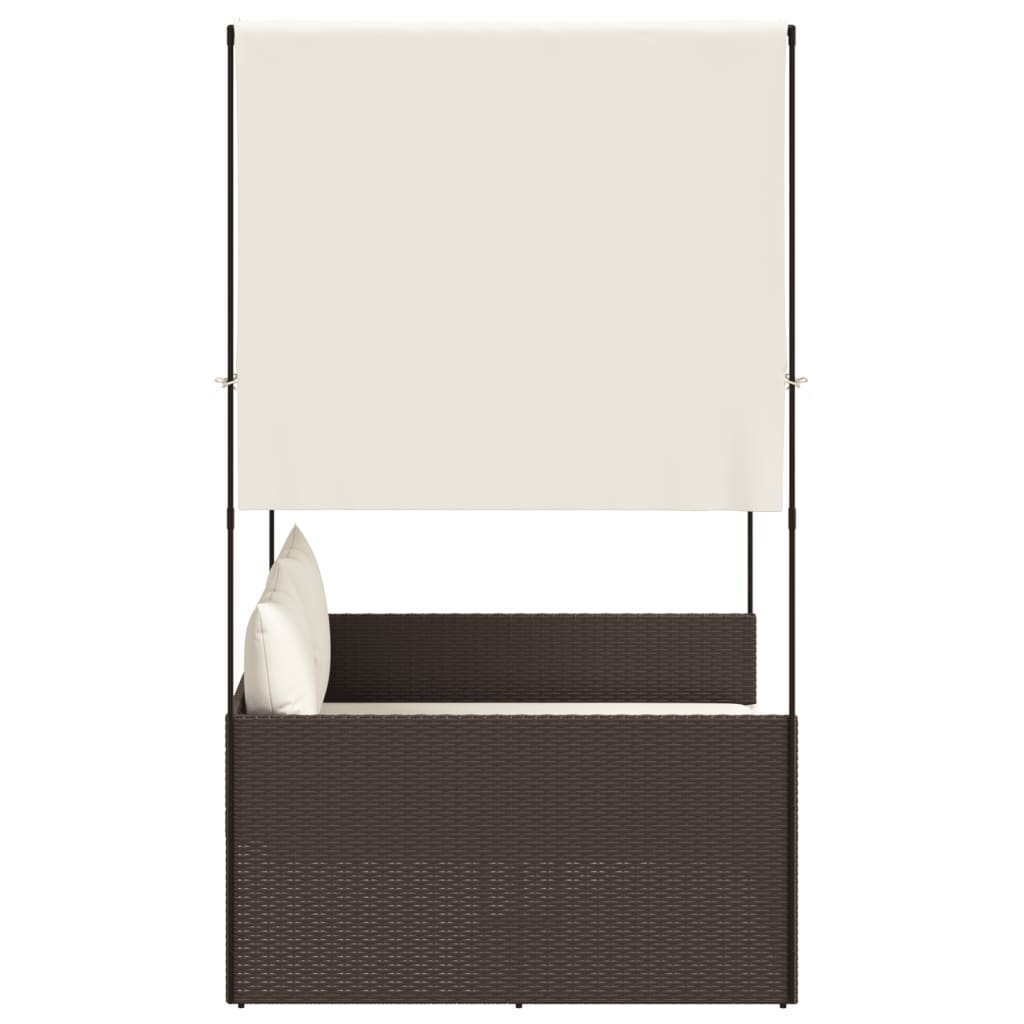 vidaXL Ξαπλώστρα Διπλή Καφέ από Συνθετικό Ρατάν με Οροφή / Κουρτίνες