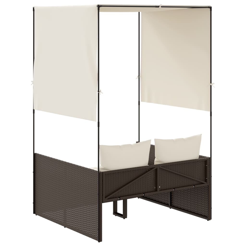 vidaXL Ξαπλώστρα Διπλή Καφέ από Συνθετικό Ρατάν με Οροφή / Κουρτίνες