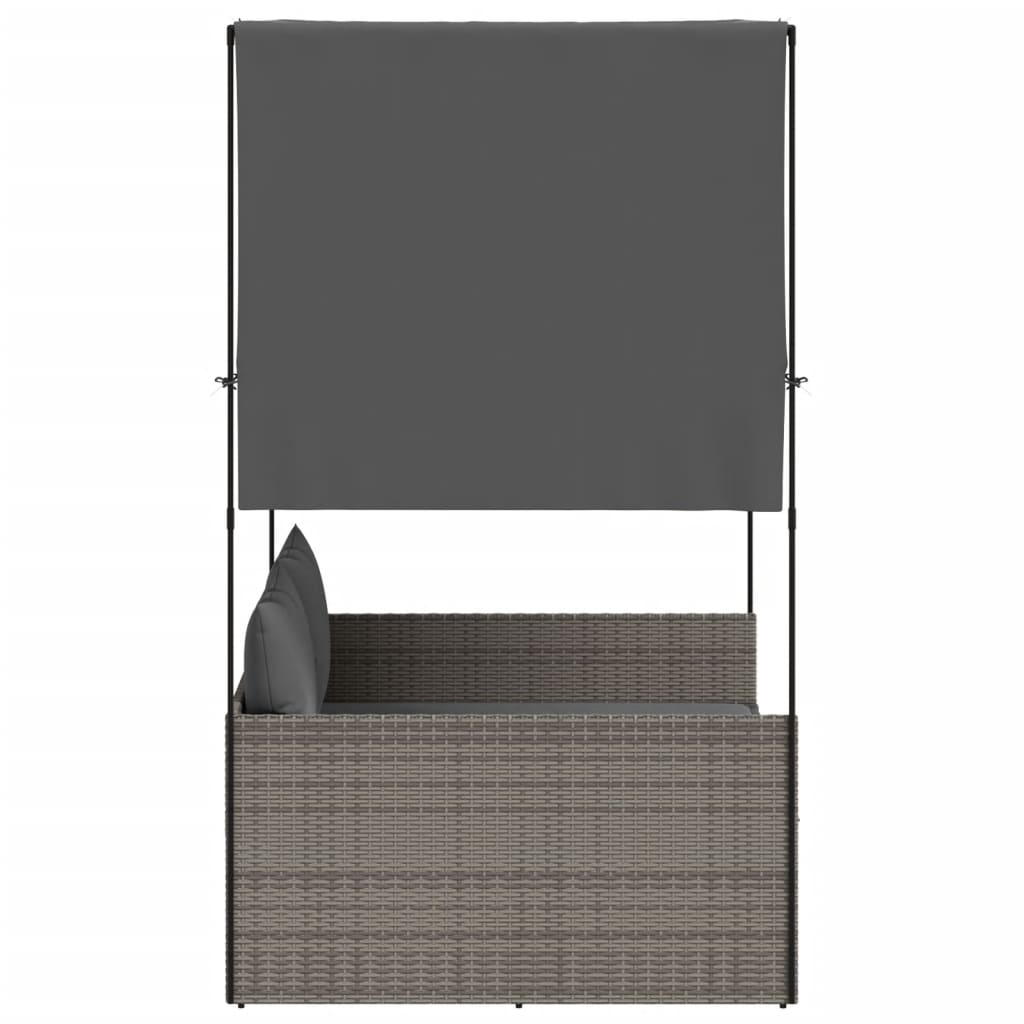 vidaXL Ξαπλώστρα Διπλή Γκρι από Συνθετικό Ρατάν με Οροφή / Κουρτίνες