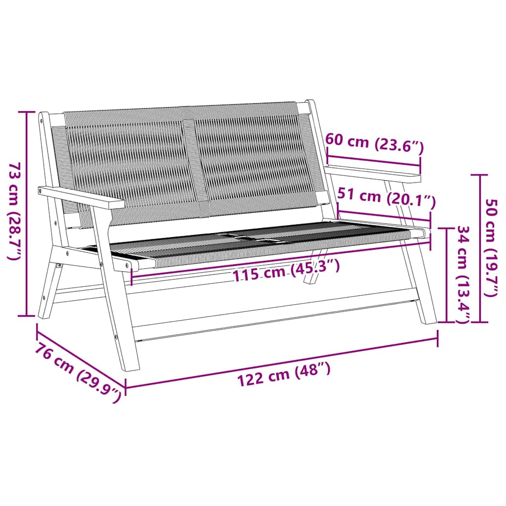 vidaXL πάγκος κήπου γκρι 76x122x73 εκ. μασίφ ξύλο ακακίας