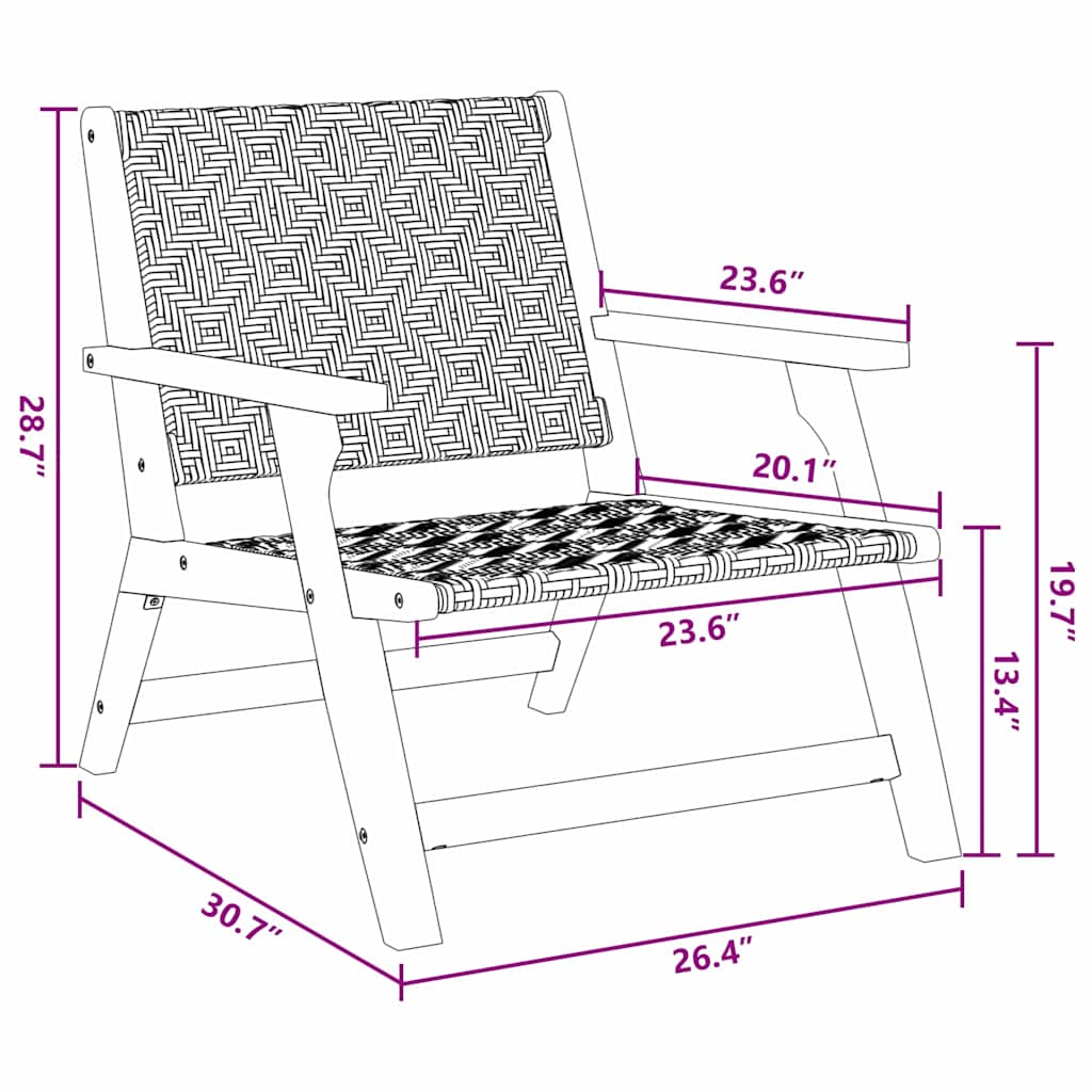vidaXL Καρέκλες Κήπου 2 τεμ Μαύρες και Λευκές 76x67x73 εκ Μασίφ Ξύλο Ακακίας