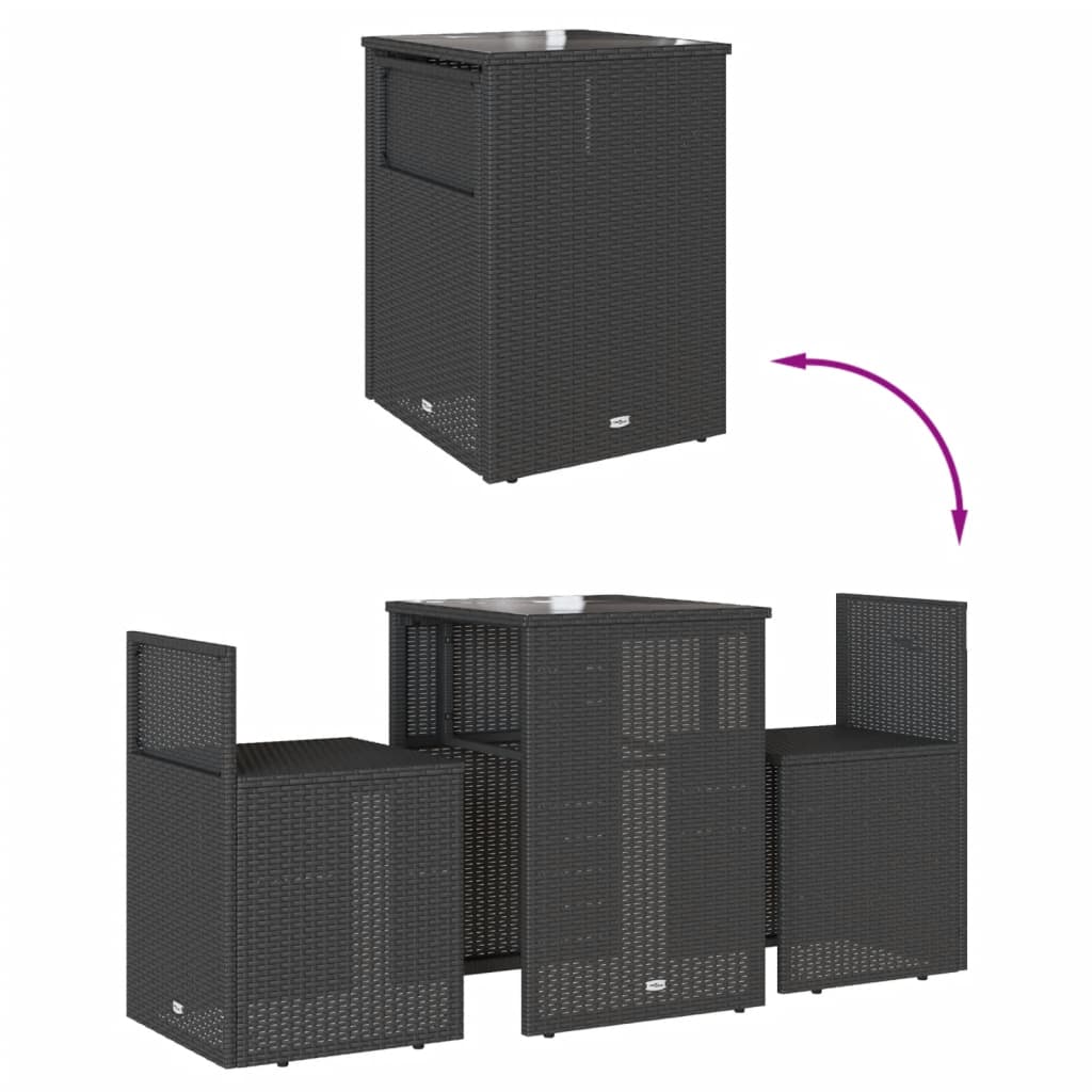 vidaXL Σετ Επίπλων Bistro 3 τεμ. Μαύρο Συνθετ. Ρατάν με Μαξιλάρια