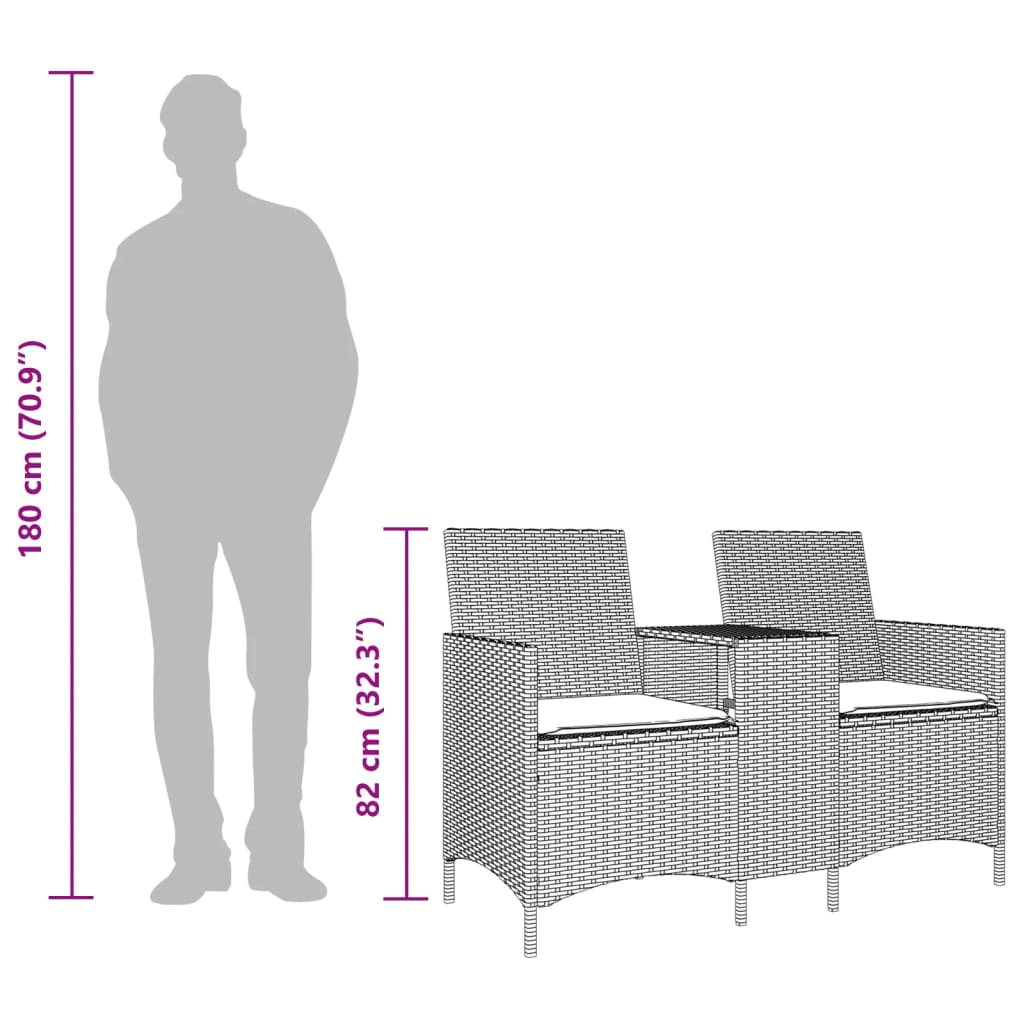 vidaXL Καναπές Κήπου Διθέσιος Μπεζ Συνθ. Ρατάν με Τραπέζι/Μαξιλάρια