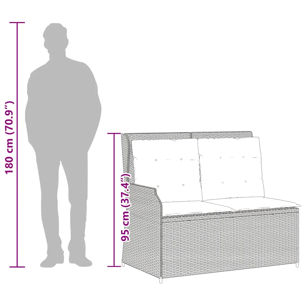 vidaXL Πάγκος Κήπου Ανακλινόμενος Καφέ Συνθετικό Ρατάν με Μαξιλάρια