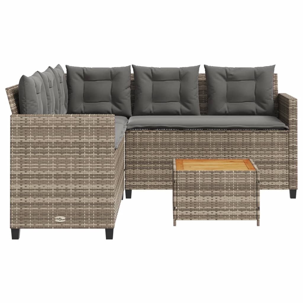 vidaXL Καναπές Κήπου Γωνιακός Γκρι Συνθ. Ρατάν Τραπέζι + Μαξιλάρια