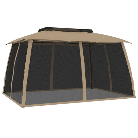vidaXL Κιόσκι με Διπλούς Τοίχους/Δίχτυ Taupe 3,93x2,93 μ. από Ατσάλι