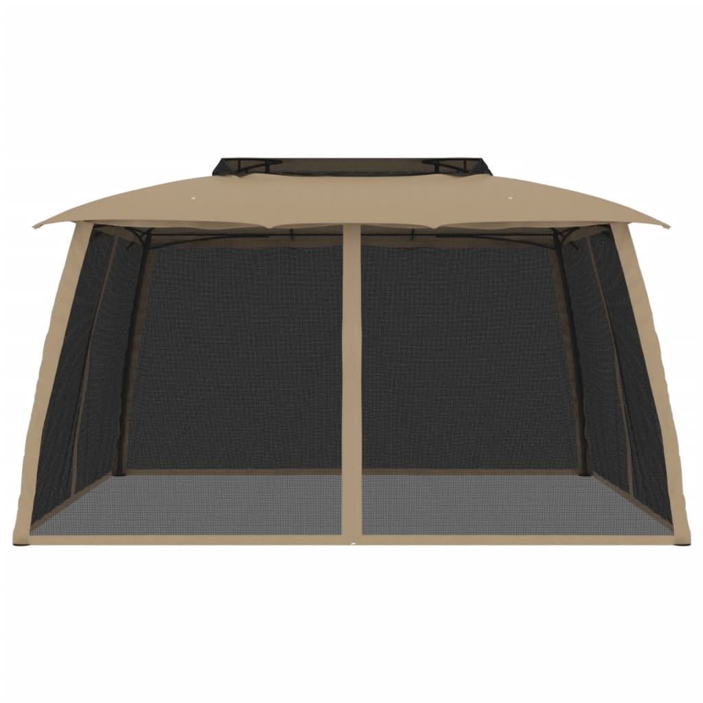 vidaXL Κιόσκι με Διπλούς Τοίχους/Δίχτυ Taupe 3,93x2,93 μ. από Ατσάλι