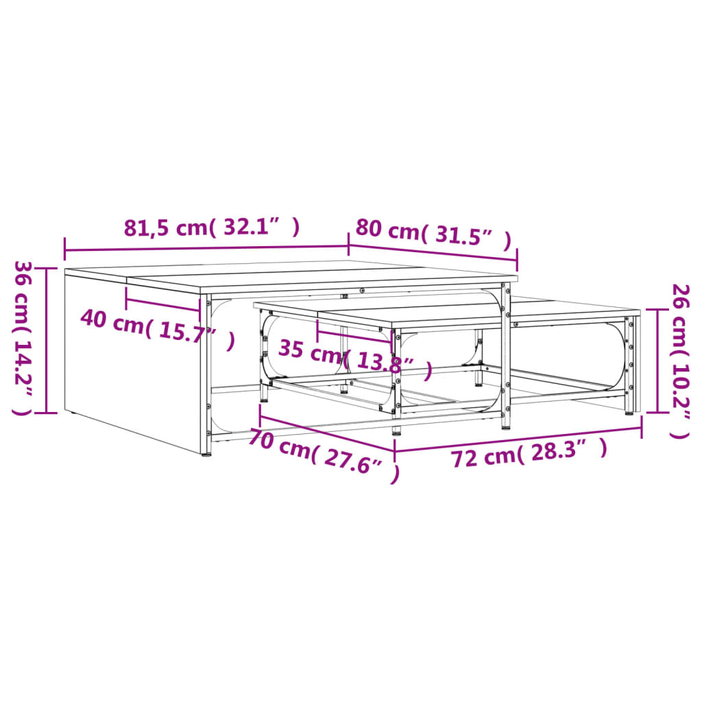 vidaXL Τραπεζάκια Ζιγκόν 2 τεμ. Γκρι Sonoma από Επεξ. Ξύλο/Μέταλλο