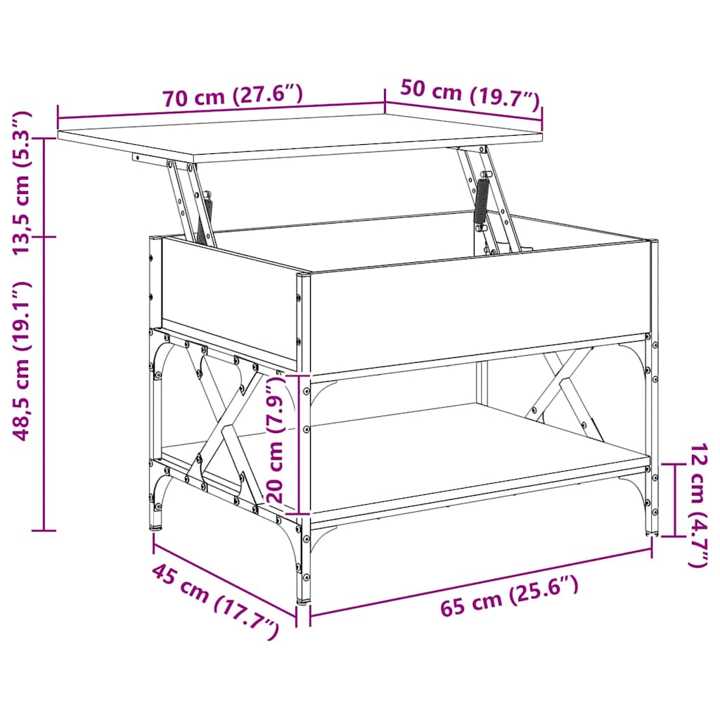 vidaXL Τραπεζάκι Σαλονιού Καπνιστή Δρυς 70x50x50 εκ. Επ. Ξύλο&Μέταλλο