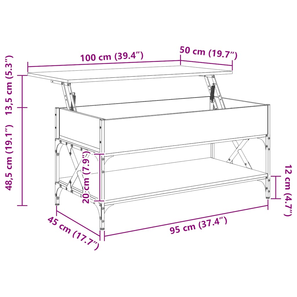 vidaXL Τραπεζάκι Σαλονιού Sonoma Δρυς 100x50x50 εκ. Επεξεργασμένο Ξύλο