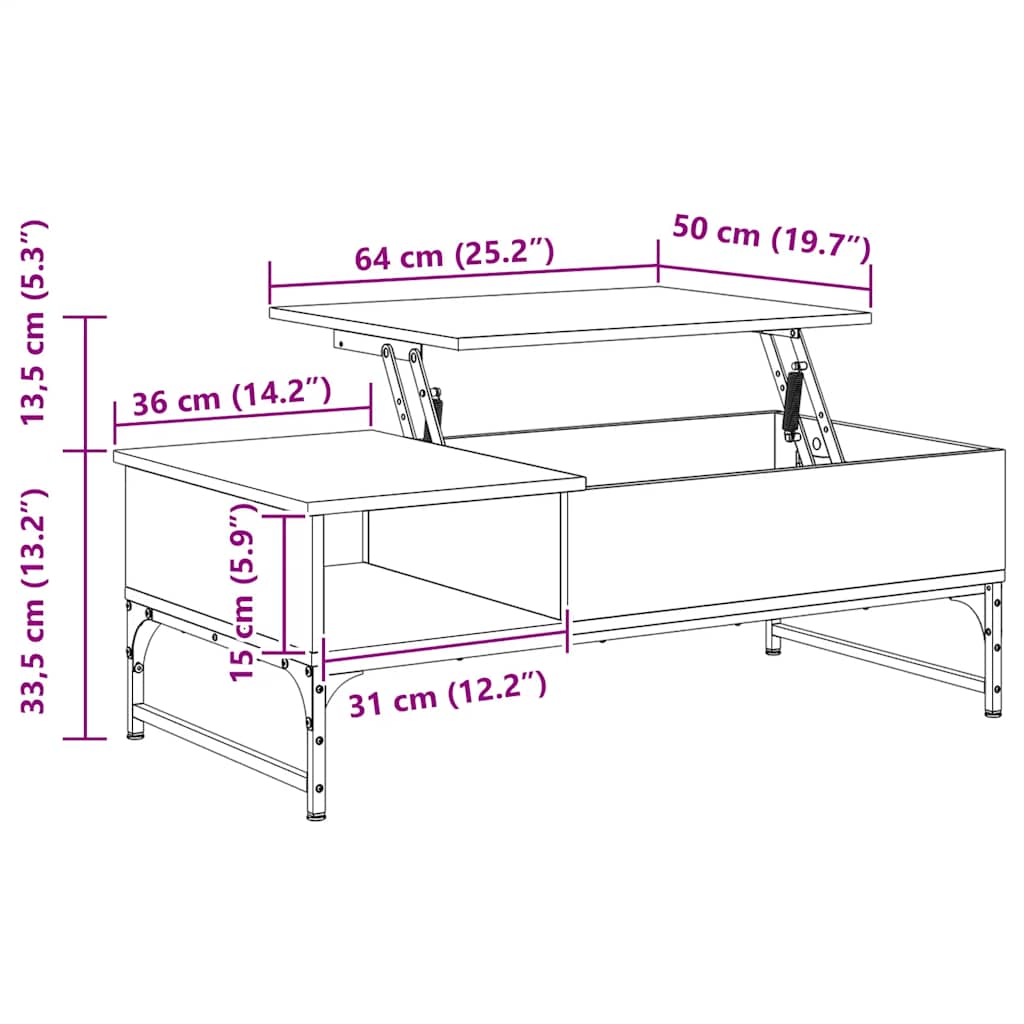 vidaXL Τραπεζάκι Σαλονιού Γκρι Sonoma 100x50x35 εκ. Επεξ. Ξύλο/Μέταλλο