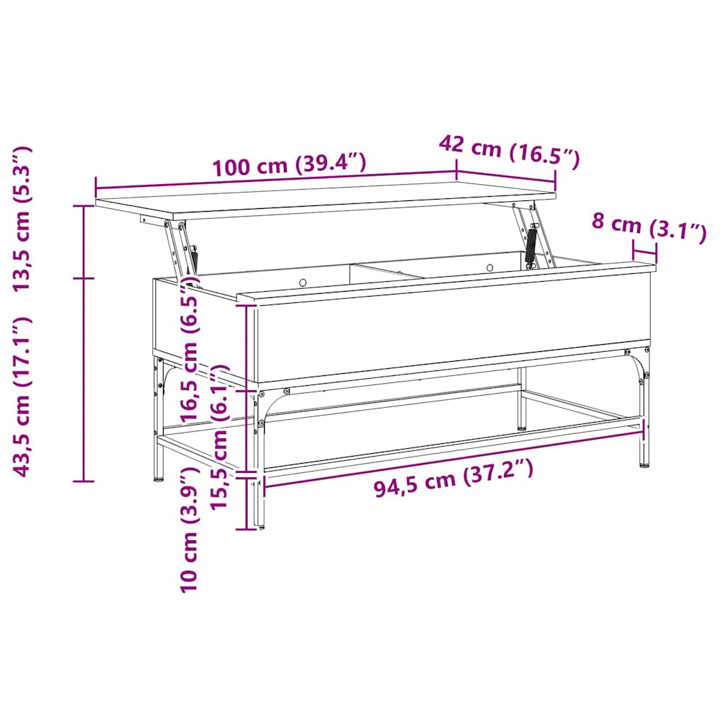vidaXL Τραπεζάκι Σαλονιού Μαύρο 100x50x45 εκ. Επεξ. Ξύλο & Μέταλλο
