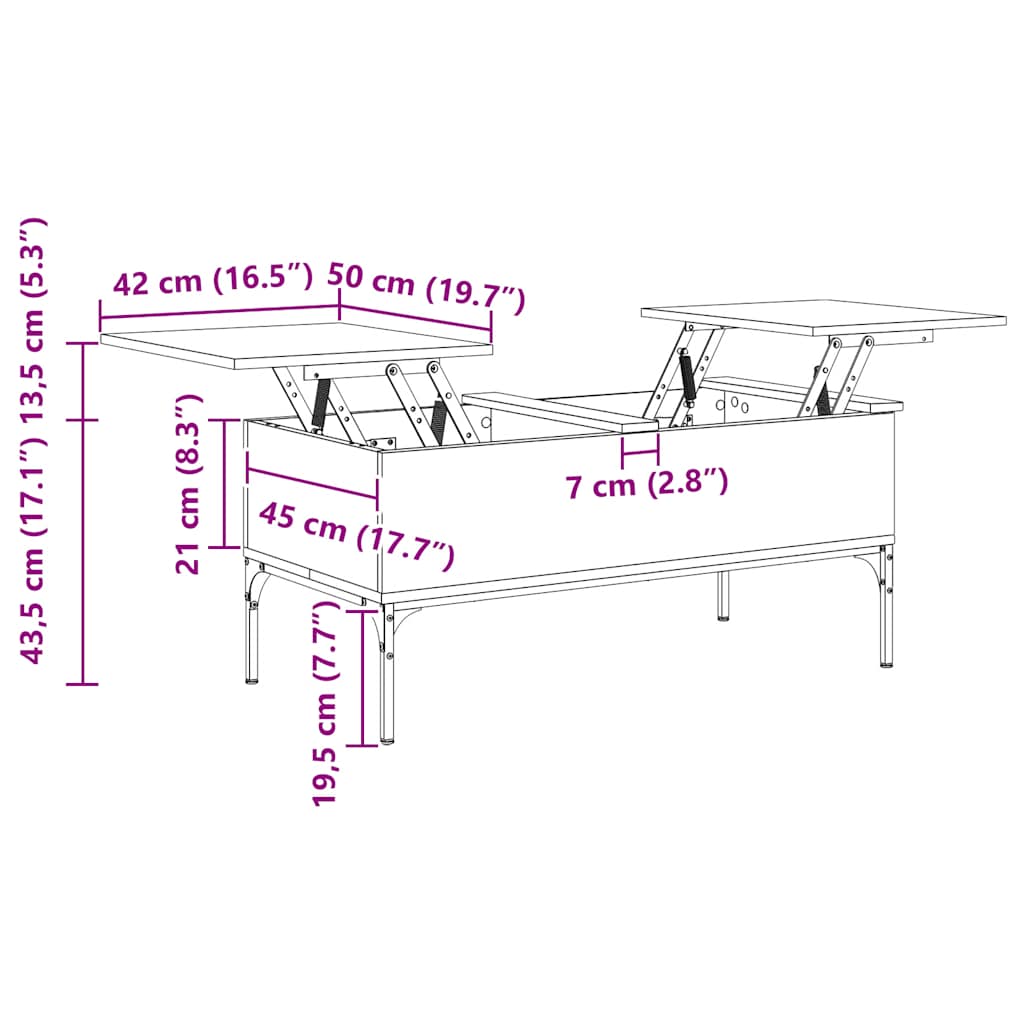 vidaXL Τραπεζάκι Σαλονιού Καφέ Δρυς 100x50x45 εκ. Επ. Ξύλο/Μέταλλο