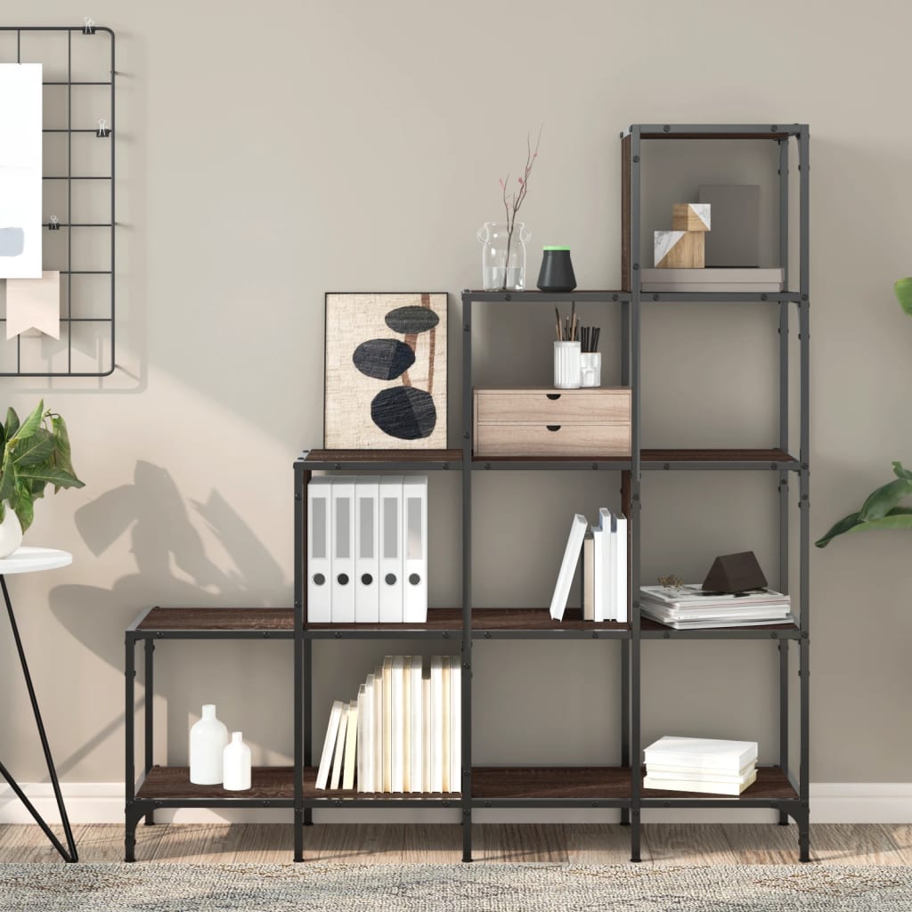 vidaXL Βιβλιοθήκη Καφέ Δρυς 122x30x132 εκ. Επεξεργ. Ξύλο & Μέταλλο