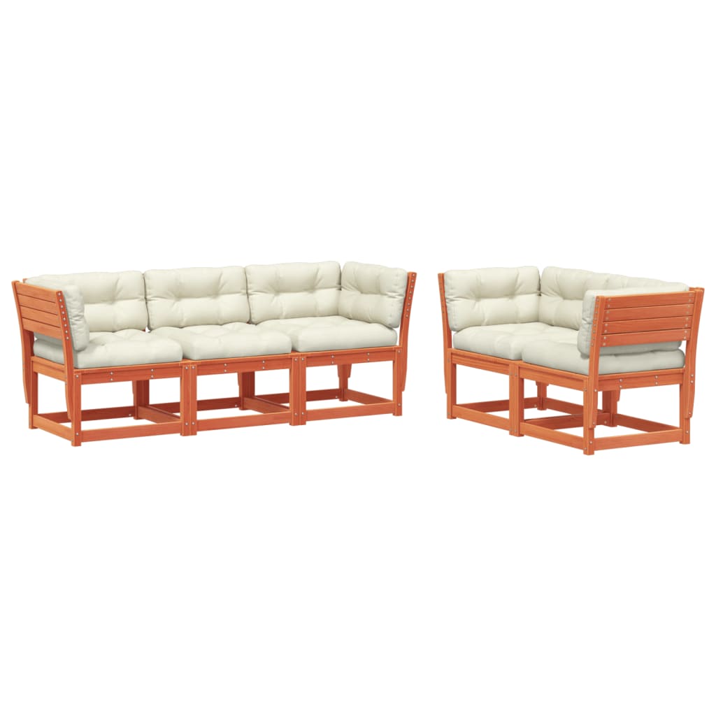 vidaXL Σαλόνι Κήπου Σετ 5 Τεμαχίων Καφέ Μασίφ Ξύλο Πεύκου με Μαξιλάρια