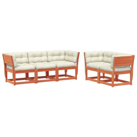 vidaXL Σαλόνι Κήπου Σετ 5 Τεμαχίων Καφέ Μασίφ Ξύλο Πεύκου με Μαξιλάρια