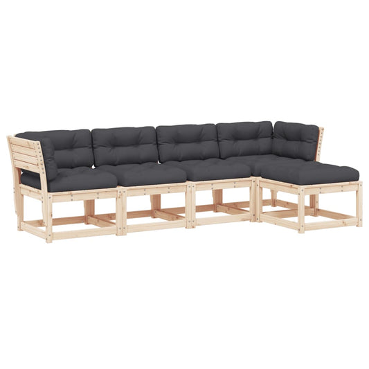 vidaXL Καναπές Κήπου Σετ 5 Τεμαχίων από Μασίφ Ξύλο Πεύκου με Μαξιλάρια