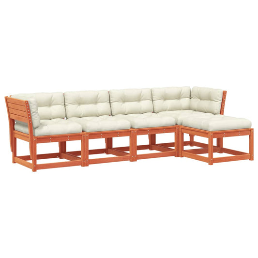 vidaXL Σαλόνι Κήπου Σετ 5 Τεμαχίων Καφέ Μασίφ Ξύλο Πεύκου με Μαξιλάρια