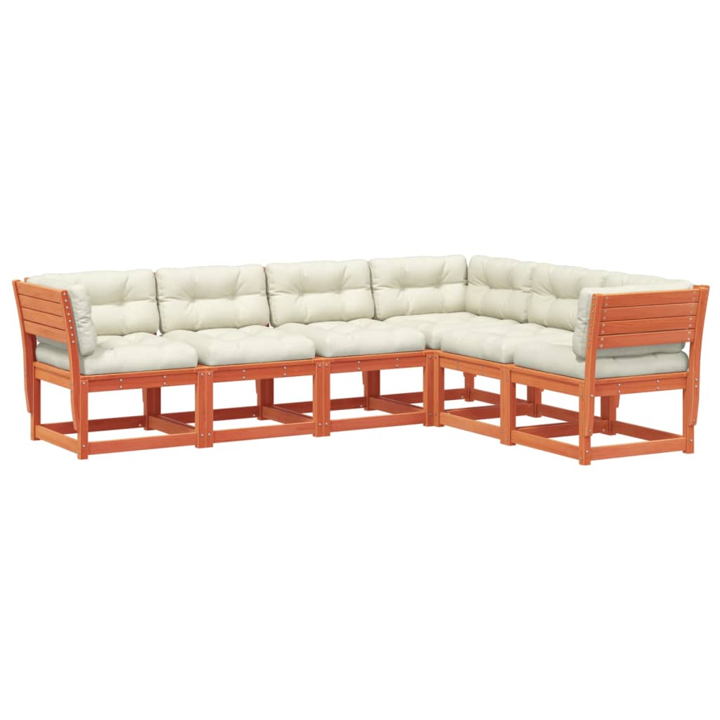 vidaXL Καναπές Κήπου Σετ 6 τεμ. Καφέ Μασίφ Ξύλο Πεύκου με Μαξιλάρια