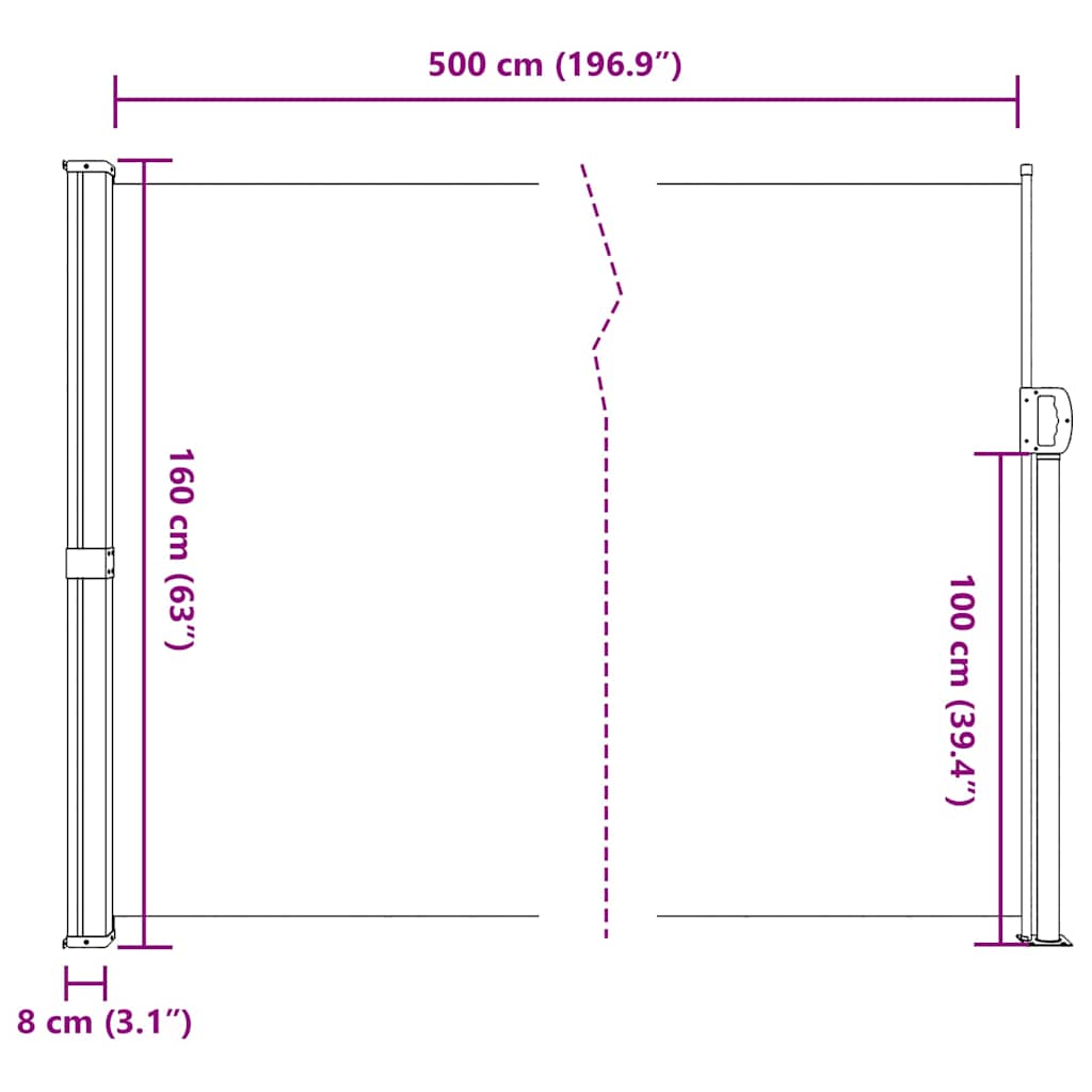 vidaXL Σκίαστρο Πλαϊνό Συρόμενο Ανθρακί 160 x 500 εκ.